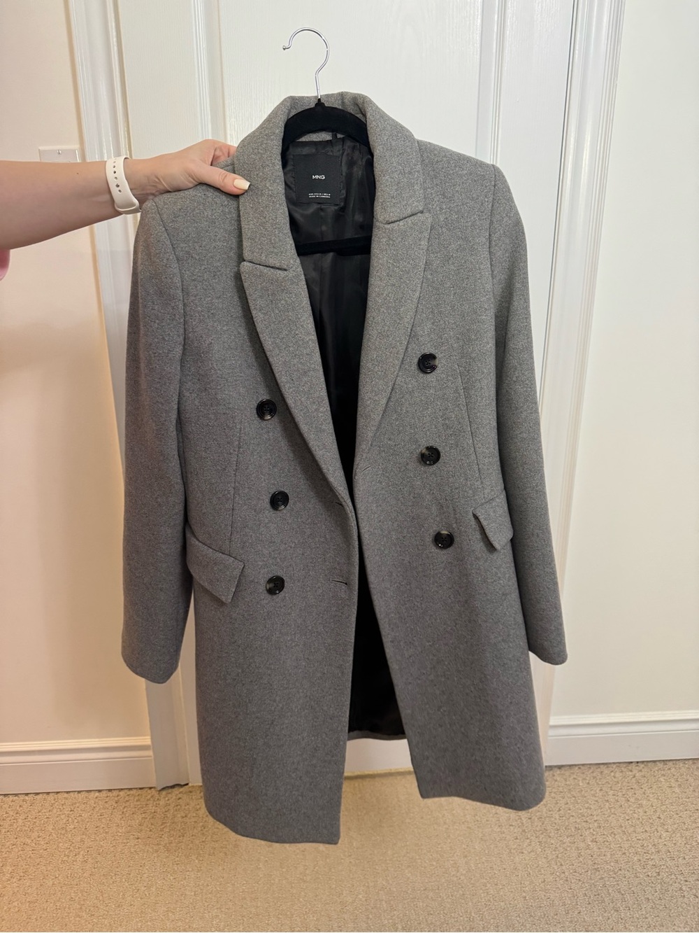 Mango women’s Double-Breasted Gray Pea Coat